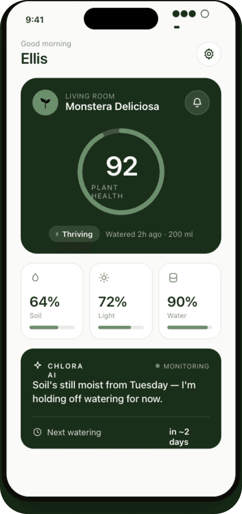 Chlora app plant health screen